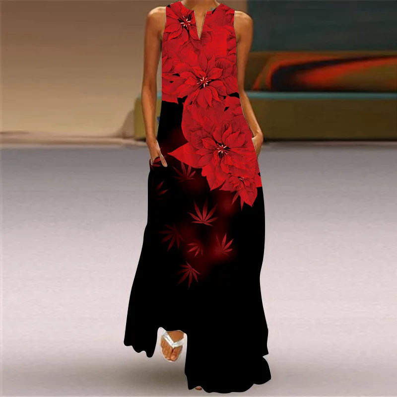 Spring Summer Black Maxi Dress Casual Beach Holiday V Neck Sleeveless Female Dresses Elegant Flowers Print Party Robe Vestidos
Spring Summer Black Maxi Dress Casual Beach Holiday V Neck Sleeveless Female Dresses Elegant Flowers Print Party Robe Vestidos