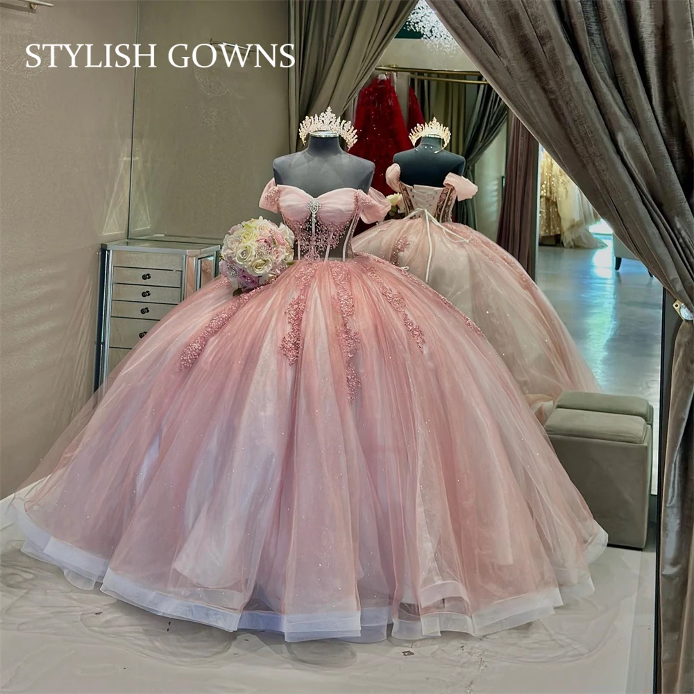 Princess Pink Off The Shoulder Ball Gown Quinceanera Dress For Girls Beaded Crystal Birthday Party Gowns Appliques Prom Dresses
Princess Pink Off The Shoulder Ball Gown Quinceanera Dress For Girls Beaded Crystal Birthday Party Gowns Appliques Prom Dresses