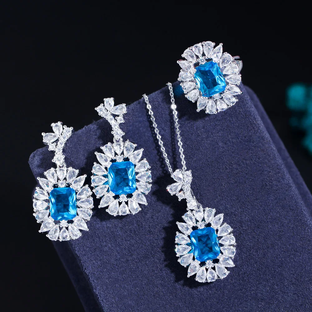 CWWZircons Bright White Gold Plated Light Blue Cubic Zirconia Necklace Earrings Ring Elegant Jewelry Set for Women Gift T616
CWWZircons Bright White Gold Plated Light Blue Cubic Zirconia Necklace Earrings Ring Elegant Jewelry Set for Women Gift T616