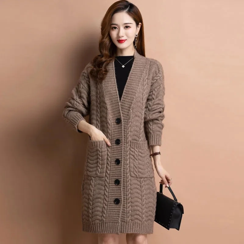 Knitted Cardigan Women Outer Wear Autumn Winter New Style Female Loose Thick Line Mid Long Sweater Coat Womens Clothing Suéteres
Knitted Cardigan Women Outer Wear Autumn Winter New Style Female Loose Thick Line Mid Long Sweater Coat Womens Clothing Suéteres