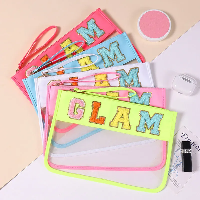 Letter Patches Transparent PVC Cosmetic Bag Clutch Women Clear Travel Make up Cosmetic Bag Pouches Stuff Makeup Toiletry Bag
Letter Patches Transparent PVC Cosmetic Bag Clutch Women Clear Travel Make up Cosmetic Bag Pouches Stuff Makeup Toiletry Bag