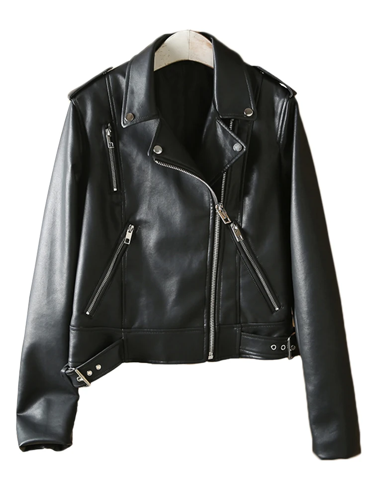 Ailegogo High Street Women Lapel Zipper Black Pu Faux Leather Short Jacket Spring Autumn Female Moto Biker Soft Coat Outwear
Ailegogo High Street Women Lapel Zipper Black Pu Faux Leather Short Jacket Spring Autumn Female Moto Biker Soft Coat Outwear