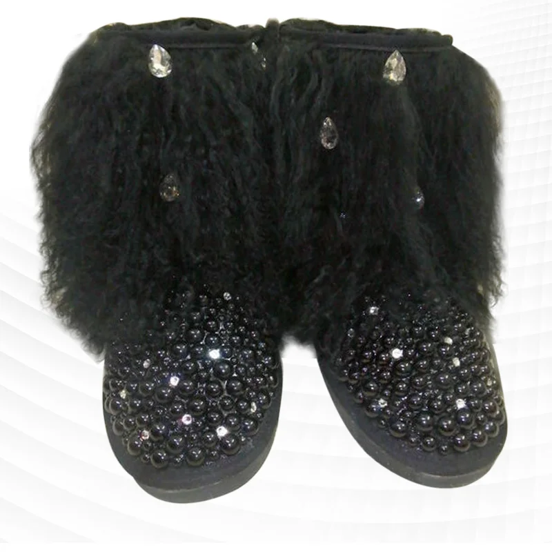 Custom black pearl rhinestone snow fur wool beach boots all-in-one warm cotton women shoes 35-44
Custom black pearl rhinestone snow fur wool beach boots all-in-one warm cotton women shoes 35-44
