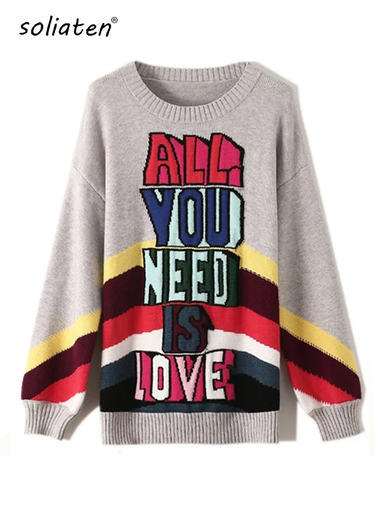 Brand Designer 2022 Fall Winter Sweater Thick Warm Pullovers Fashion Rainbow Letter Jacquard Knitwear Women O Neck Tops C-043
Brand Designer 2022 Fall Winter Sweater Thick Warm Pullovers Fashion Rainbow Letter Jacquard Knitwear Women O Neck Tops C-043