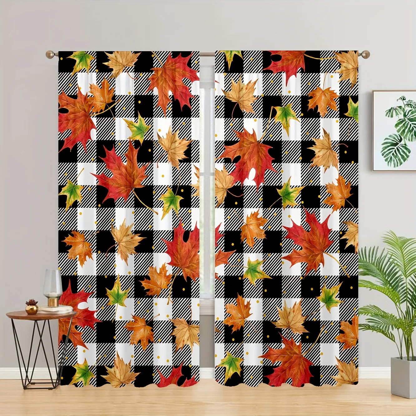 2panels Black And White Check Curtain Autumn Maple Leaf Curtain Fall Decor Room Kitchen Living Room Rod Pocket Top Window Drapes
2panels Black And White Check Curtain Autumn Maple Leaf Curtain Fall Decor Room Kitchen Living Room Rod Pocket Top Window Drapes