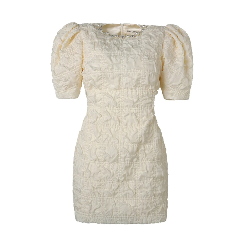 Fashion Pearl Diamond Puff-Sleeved Mini Dress Women Summer French Style Sexy Hollow Waist Design Bag Hip Party Dresses q221
Fashion Pearl Diamond Puff-Sleeved Mini Dress Women Summer French Style Sexy Hollow Waist Design Bag Hip Party Dresses q221