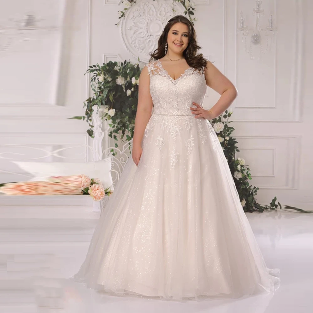 Exquisite Plus Size Wedding Dress For Bride Cap Sleeve V Neck Applique Glitter Tulle Bridal Gown Button Back Vestido De Novia
Exquisite Plus Size Wedding Dress For Bride Cap Sleeve V Neck Applique Glitter Tulle Bridal Gown Button Back Vestido De Novia