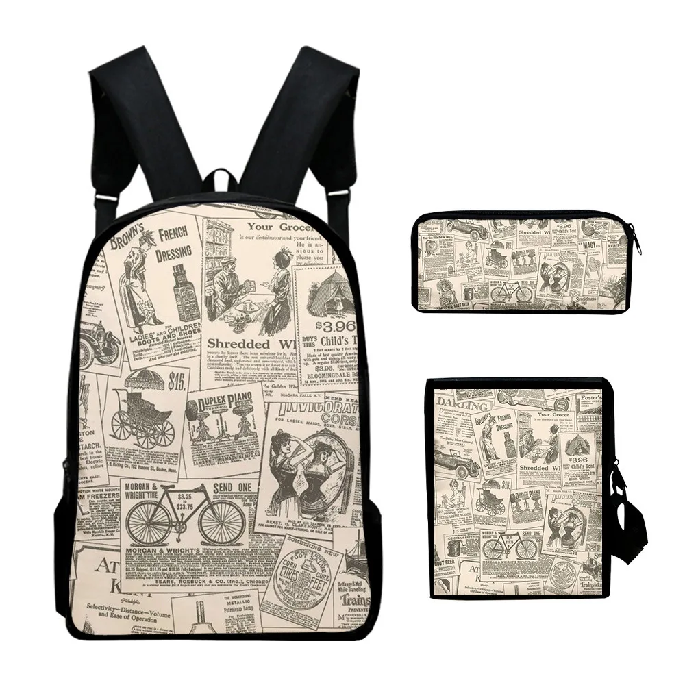 Cartoon Fashion Vintage newspaper 3D Print 3pcs/Set pupil School Bags Laptop Daypack Backpack Inclined shoulder bag Pencil Case
Cartoon Fashion Vintage newspaper 3D Print 3pcs/Set pupil School Bags Laptop Daypack Backpack Inclined shoulder bag Pencil Case