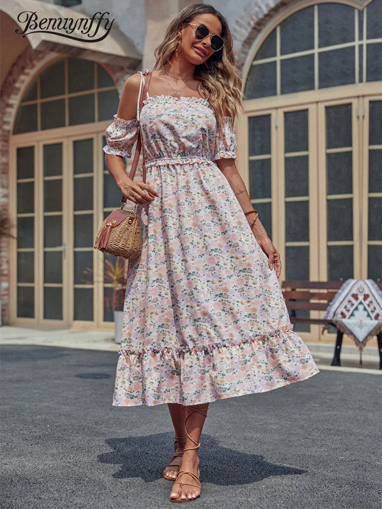 Benuynffy Tie Shoulder Floral Print Long Dress Women Vacation Beach Summer Short Sleeve Boho A-line Female Ruffle Hem Dresses
Benuynffy Tie Shoulder Floral Print Long Dress Women Vacation Beach Summer Short Sleeve Boho A-line Female Ruffle Hem Dresses