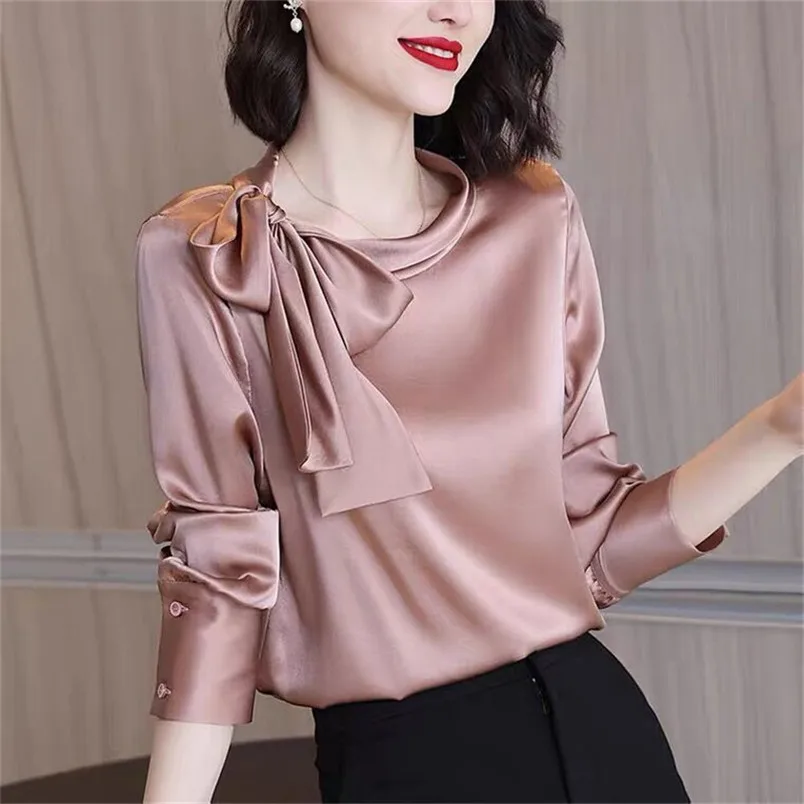 Women Fashion Ice Silk Loose Long Sleeve T-shirt O-Neck Lace Up Bow Elegant Tops Solid Satin Slim Basic Tees Black White Pink
Women Fashion Ice Silk Loose Long Sleeve T-shirt O-Neck Lace Up Bow Elegant Tops Solid Satin Slim Basic Tees Black White Pink
