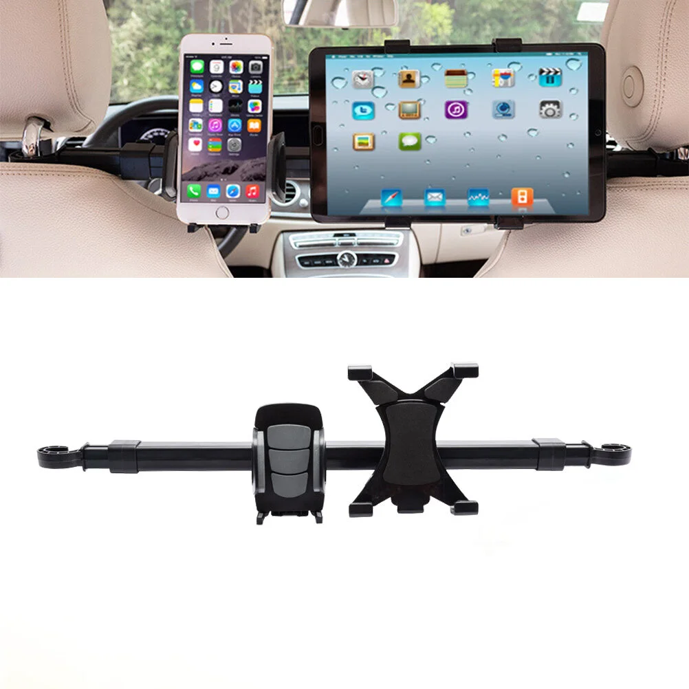 

2 in 1 Car Multifunction Headrest Mount Universal Adjustable Vehicle Phone Tablet Holder Cellphone Bracket (Black)