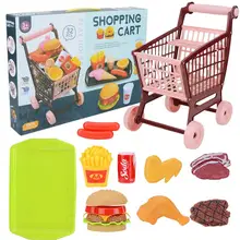 Shopping Cart Trolley Play Set Shopping Cart Sets With Hamburger Grocery Food Fruit Vegetables Shop Accessories For Kids Toddler