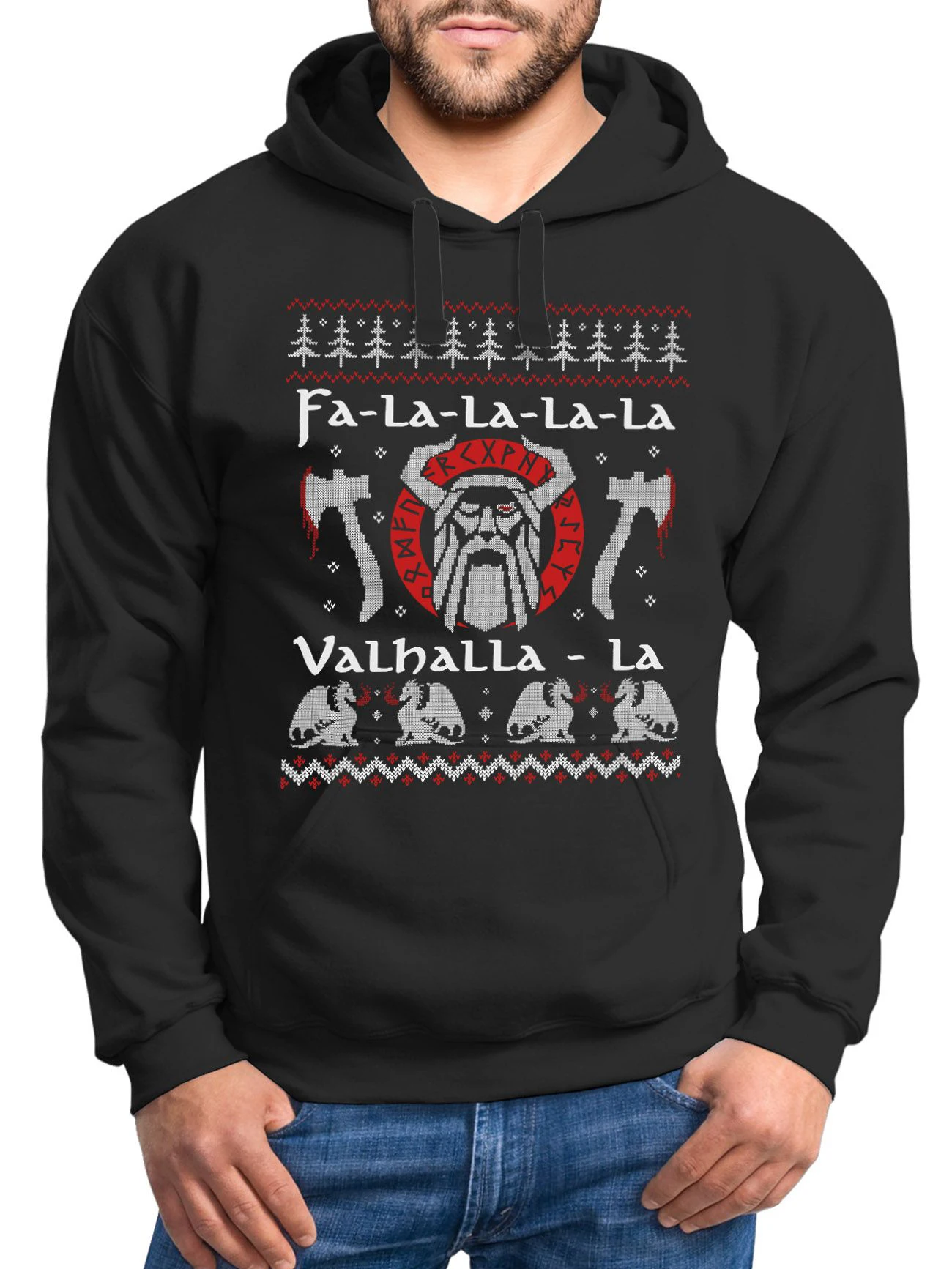 

Fa La La Valhalla La Ugly Christmas Sweater Viking God Odin Pullover Hoodie 100% Cotton Comfortable Casual Sweatshirt Streetwear
