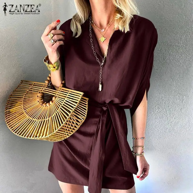 ZANZEA Women Beach Holiday Casual Loose Elegant Belt Vestido Spring Half Sleeve Dress V-Neck Solid Color Thin All-Match Sundress
ZANZEA Women Beach Holiday Casual Loose Elegant Belt Vestido Spring Half Sleeve Dress V-Neck Solid Color Thin All-Match Sundress