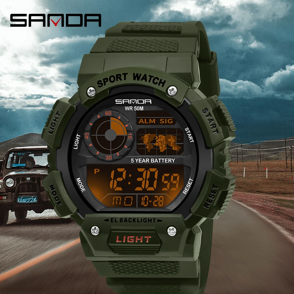 SANDA Men Electronic Watch Luminous Waterproof Multifunctional Outdoor Sports Mens Watches Military Watch Relogio Masculino 6009
SANDA Men Electronic Watch Luminous Waterproof Multifunctional Outdoor Sports Mens Watches Military Watch Relogio Masculino 6009