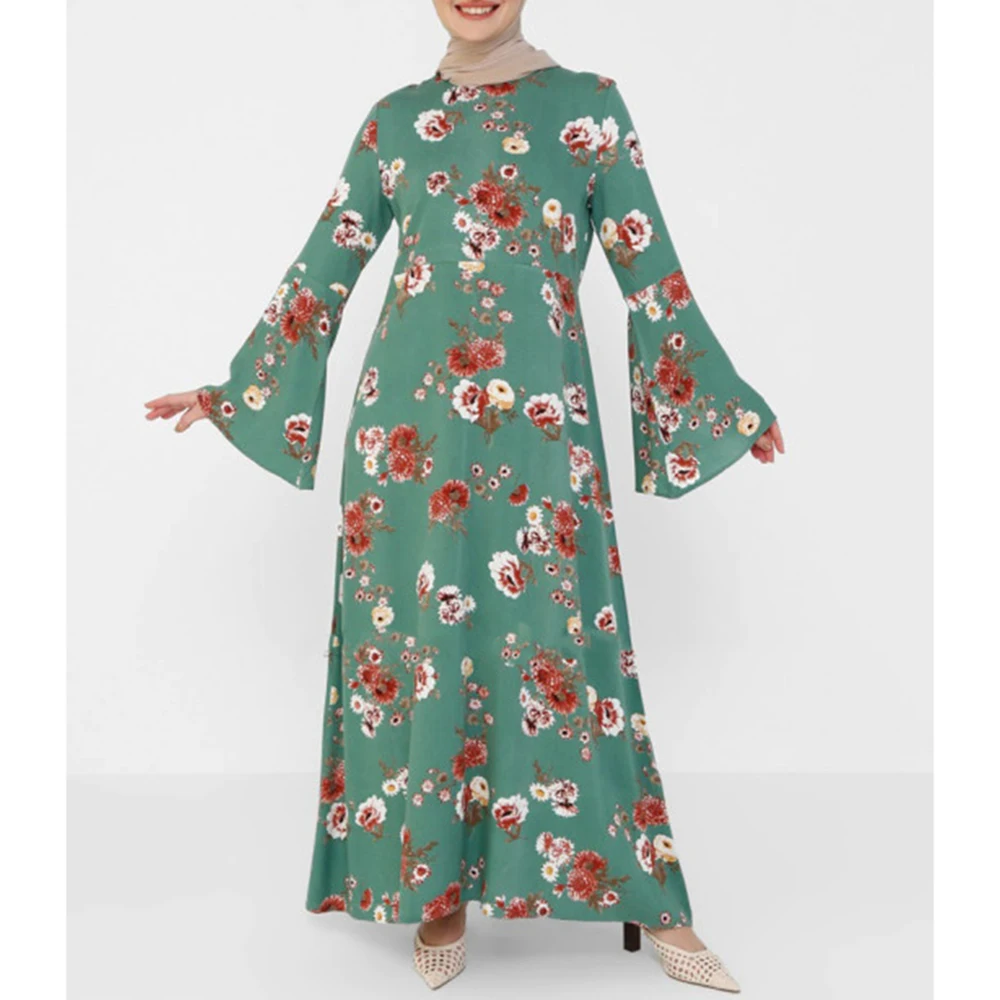 Muslim Fashion Flowers Print O-collar Abaya Elegant Dresses For Women Flare Sleeve Long Green Robe Boubou Islamic Clothing 2022
Muslim Fashion Flowers Print O-collar Abaya Elegant Dresses For Women Flare Sleeve Long Green Robe Boubou Islamic Clothing 2022