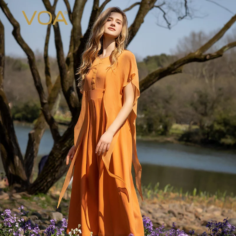 VOA Elegant Ruffles Short Sleeve Orange 60m/m Silk Party Dresses Women Summer O-Neck Streetwear Loose Waist Woman Dress AE1166
VOA Elegant Ruffles Short Sleeve Orange 60m/m Silk Party Dresses Women Summer O-Neck Streetwear Loose Waist Woman Dress AE1166