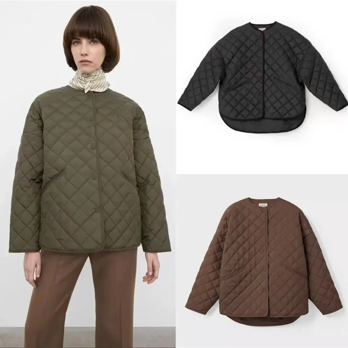 Tote@e 2023 winter new diamond texture button design loose round neck cotton jacket jacket women
Tote@e 2023 winter new diamond texture button design loose round neck cotton jacket jacket women