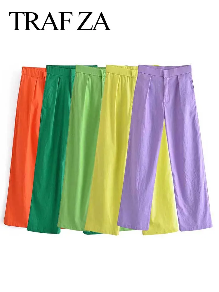 TRAF ZA Fashion Women Straight Trousers Solid Color High Waist Imitation Linen Fabric Breathable All-match Street Everyday Wear
TRAF ZA Fashion Women Straight Trousers Solid Color High Waist Imitation Linen Fabric Breathable All-match Street Everyday Wear