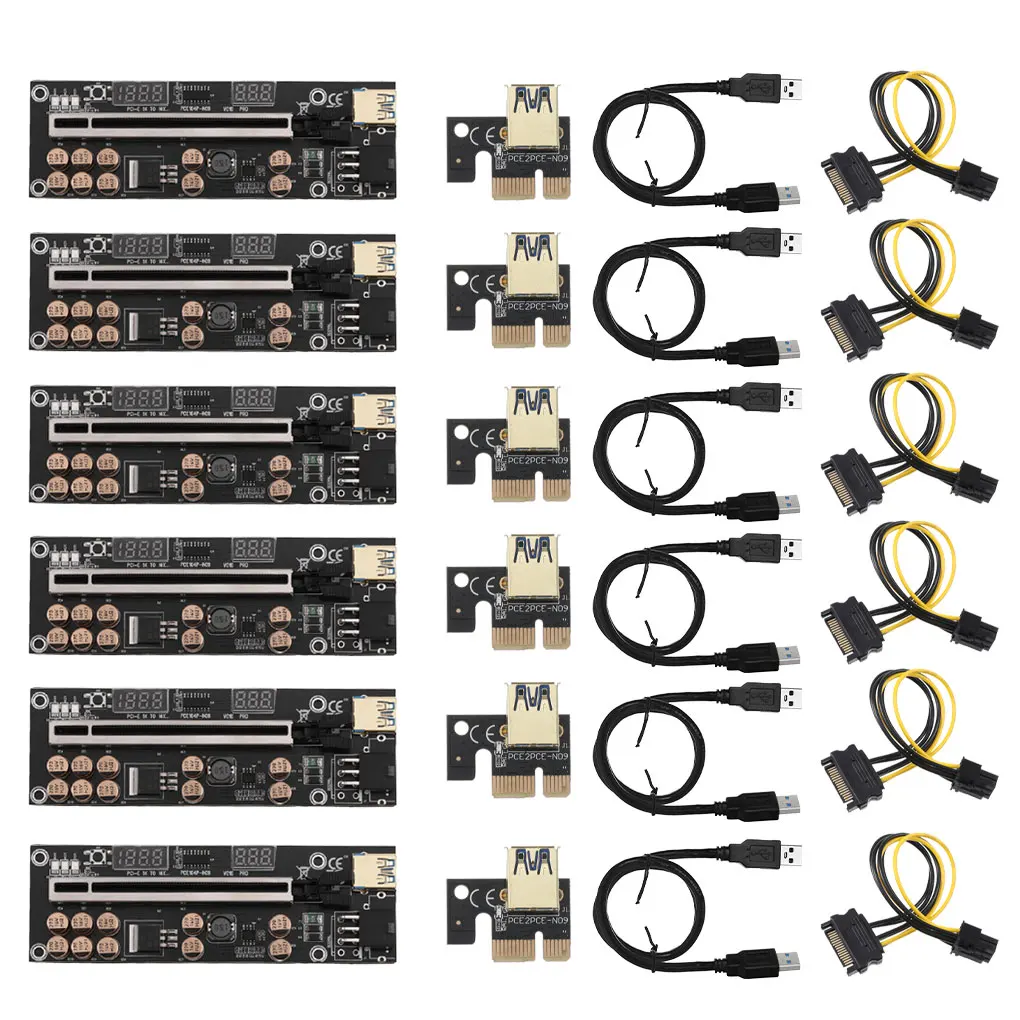 

6pcs PCIE Riser 016 VER016 Riser PCI Express x16 GPU USB3.0 Extension Cable 6PIN Temperature Voltage For BTC Miner