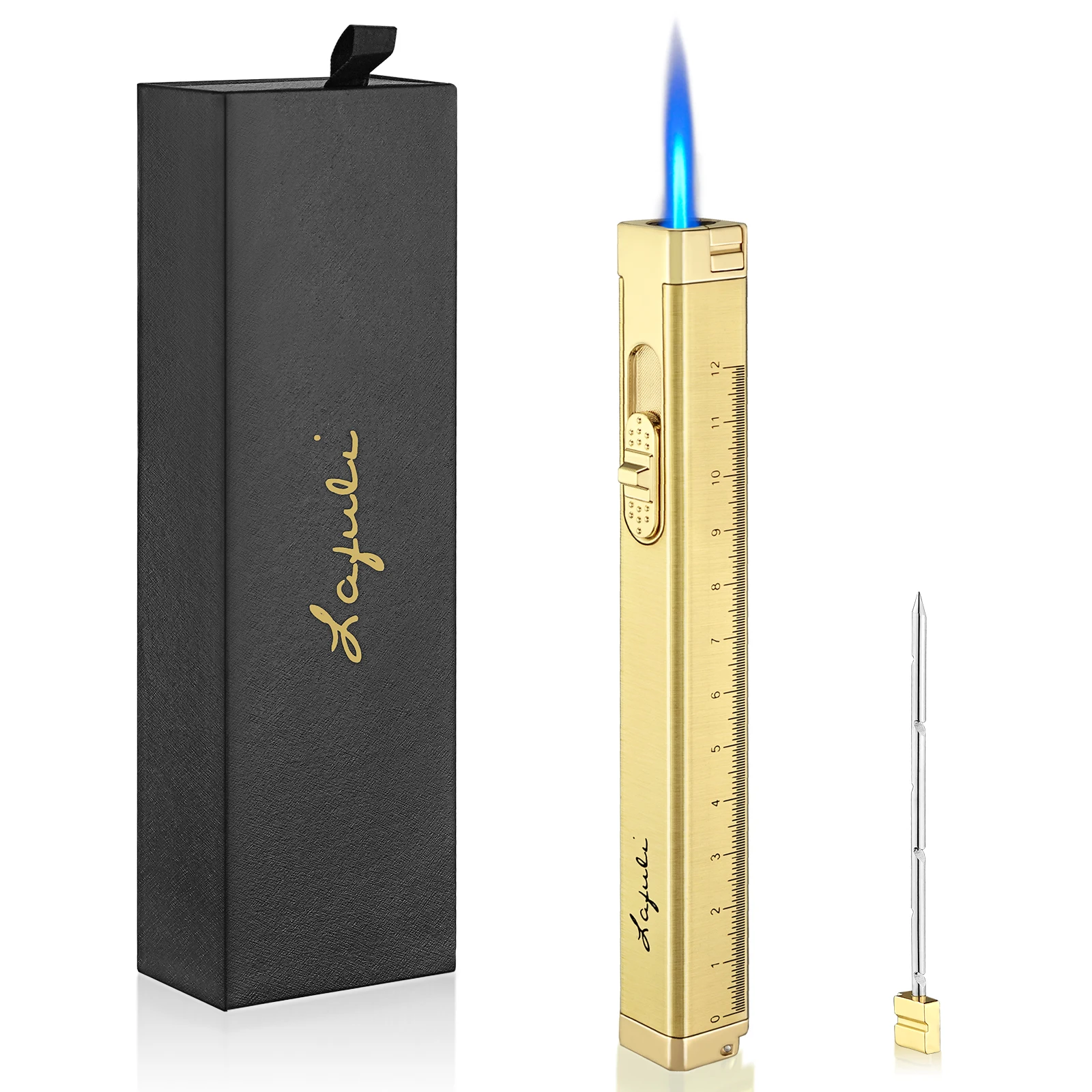 

Ruler Cigar lighter Windproof Blue Flame Metal Gas Butane Cigarette Smoking Accessories with Cigar Punch Gift Box