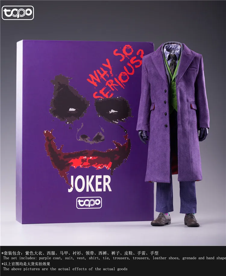 TOPO TP002 1/6 мужской солдат Heath Ledger Джокер фиолетовый пальто костюм Модель аксессуары подходит 12 дюймов экшн-фигурки тела
TOPO TP002 1/6 мужской солдат Heath Ledger Джокер фиолетовый пальто костюм Модель аксессуары подходит 12 дюймов экшн-фигурки тела