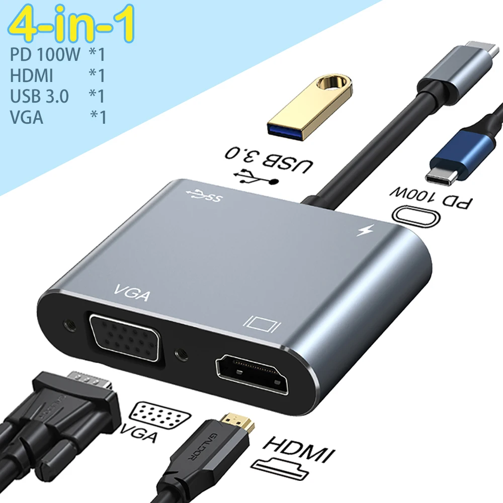 

USB C Hub to 4K HDTV VGA Type C USB 3.0 Dock for MacBook iPad Nintendo Samsung S23 S22 S21 S20 Dex Huawei P30 Xiaomi 12 TV PS5