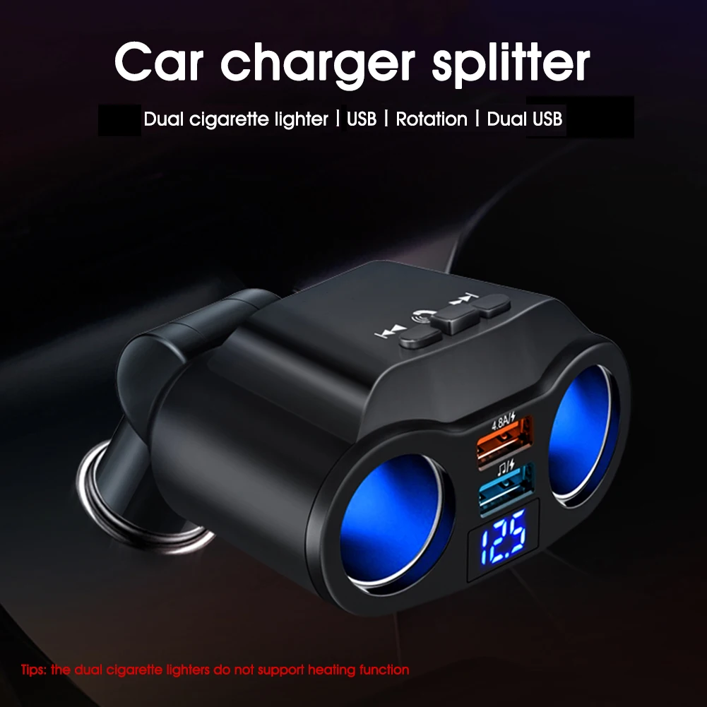 Car Fast Charging 2 Ports USB Charger Adapter 12V/24V Compatible Bluetooth 2 Cigarette Lighter Splitter Sockets with LED Display
Car Fast Charging 2 Ports USB Charger Adapter 12V/24V Compatible Bluetooth 2 Cigarette Lighter Splitter Sockets with LED Display