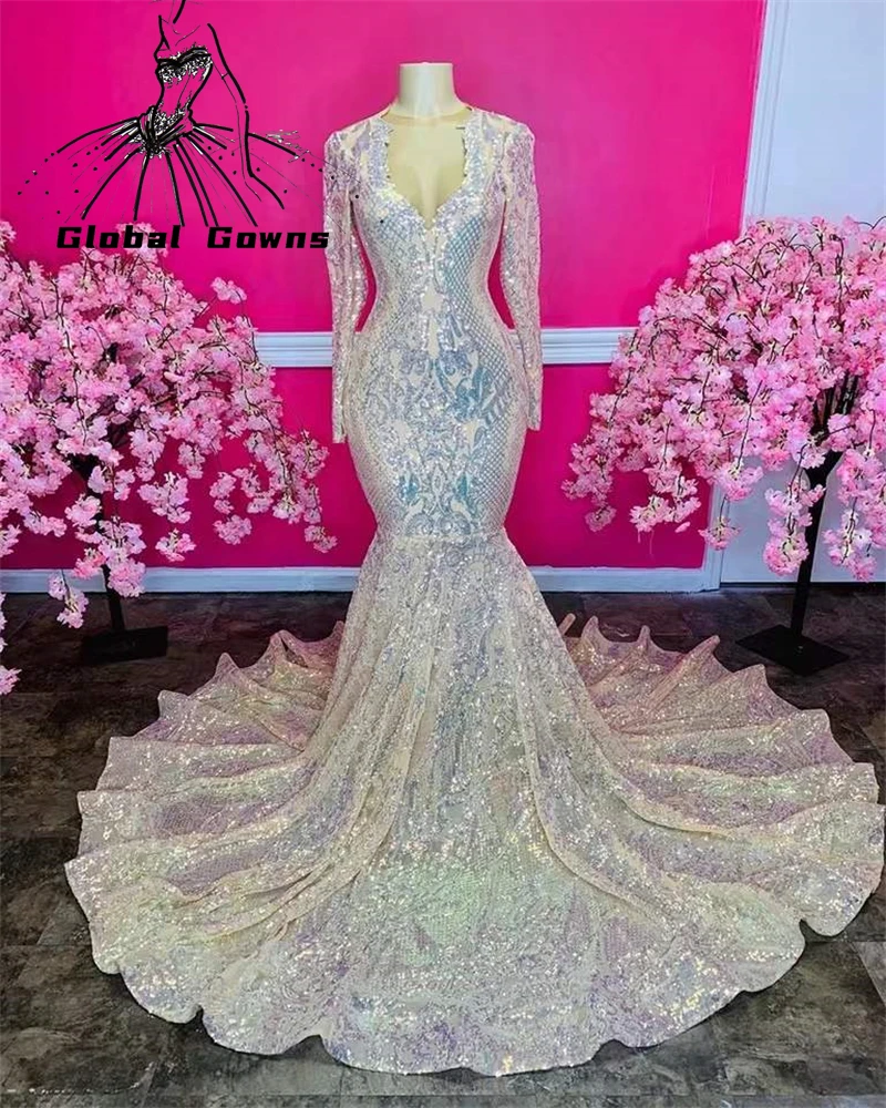 Luxury Sheer O Neck Long Dress For Black Girls Sparkly Sequined Birthday Party Gowns Mermaid Evening Dresses Robe De Bal
Luxury Sheer O Neck Long Dress For Black Girls Sparkly Sequined Birthday Party Gowns Mermaid Evening Dresses Robe De Bal