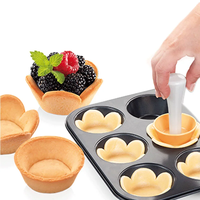 

Pastry Dough Tamper Kit Kitchen Flower Round Cookie Cutter Set Plastic Cupcake Muffin Tart Shells Mold Baking Tools