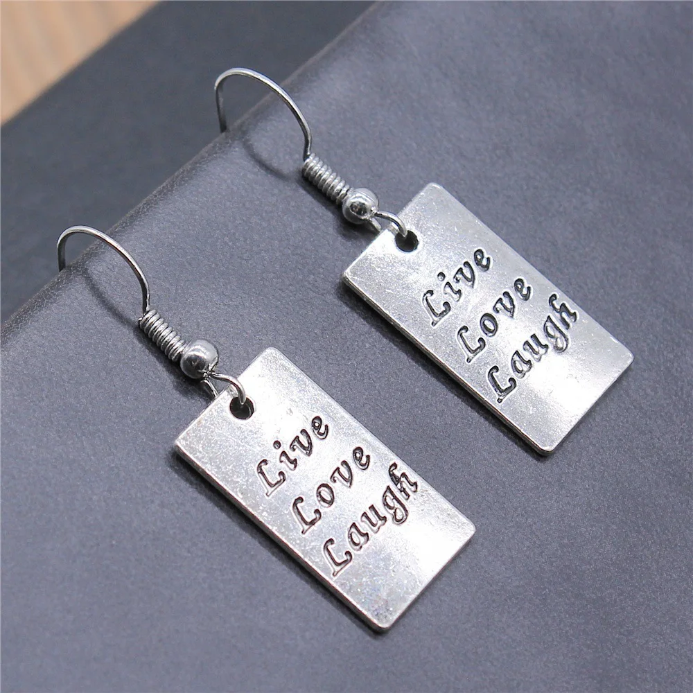 Fashion Handmade Antique Silver Color Rectangular Double Sided Live Love Laugh Pendant Earrings Vintage Drop Earrings
Fashion Handmade Antique Silver Color Rectangular Double Sided Live Love Laugh Pendant Earrings Vintage Drop Earrings