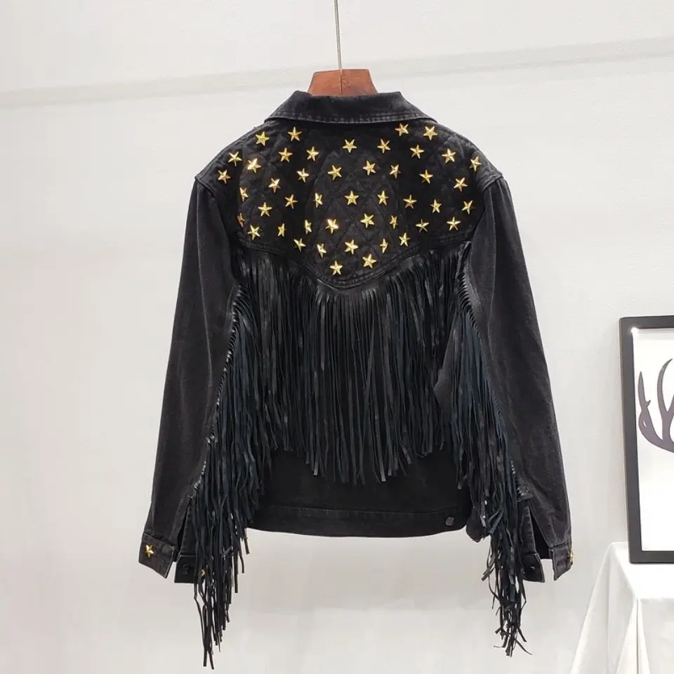 Spring and Autumn 2022 New Style Five pointed Star Rivet Tassel Coat Women's Personality Denim Coat Fashion jackets
Spring and Autumn 2022 New Style Five pointed Star Rivet Tassel Coat Women's Personality Denim Coat Fashion jackets