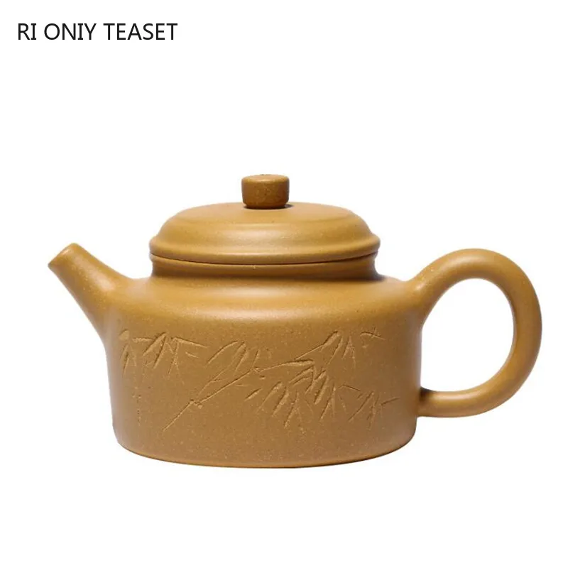 

210ml Authentic Yixing Purple Clay Teapots Famous Artists Handmade Tea Pot Raw Ore Gold Section Mud Kettle Chinese Zisha Tea Set