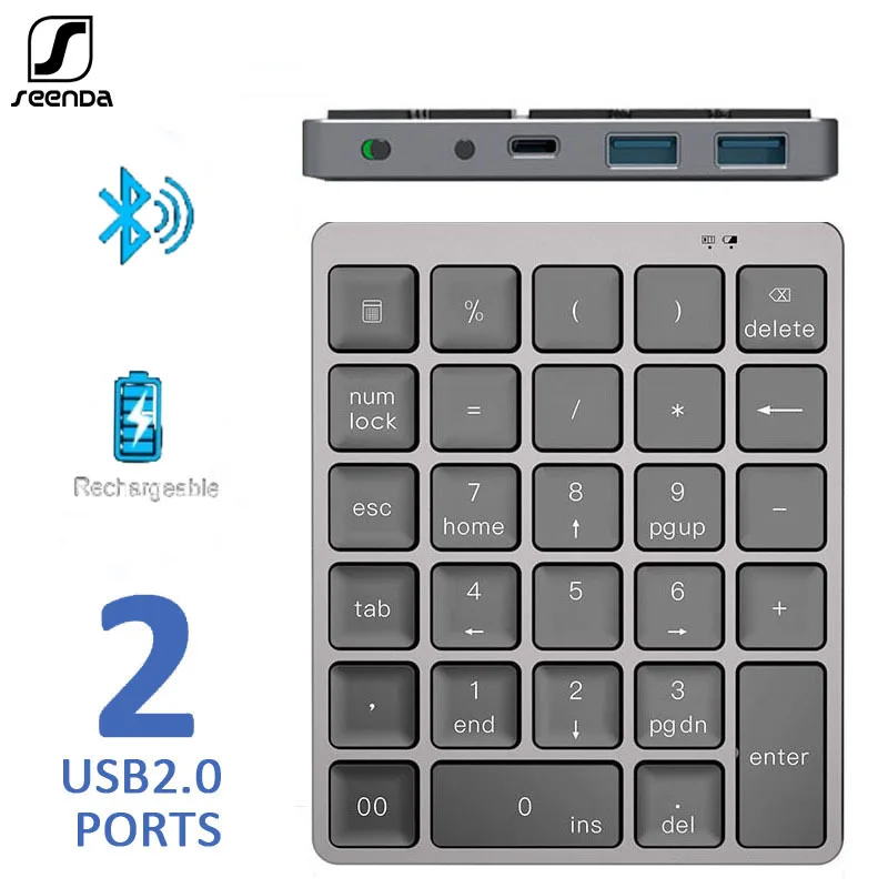 SeenDa Numeric Keypad Wireless Digital Keyboard Bluetooth Aluminium Alloy With Two USB 2.0 Ports For Windows Laptop Computer
SeenDa Numeric Keypad Wireless Digital Keyboard Bluetooth Aluminium Alloy With Two USB 2.0 Ports For Windows Laptop Computer