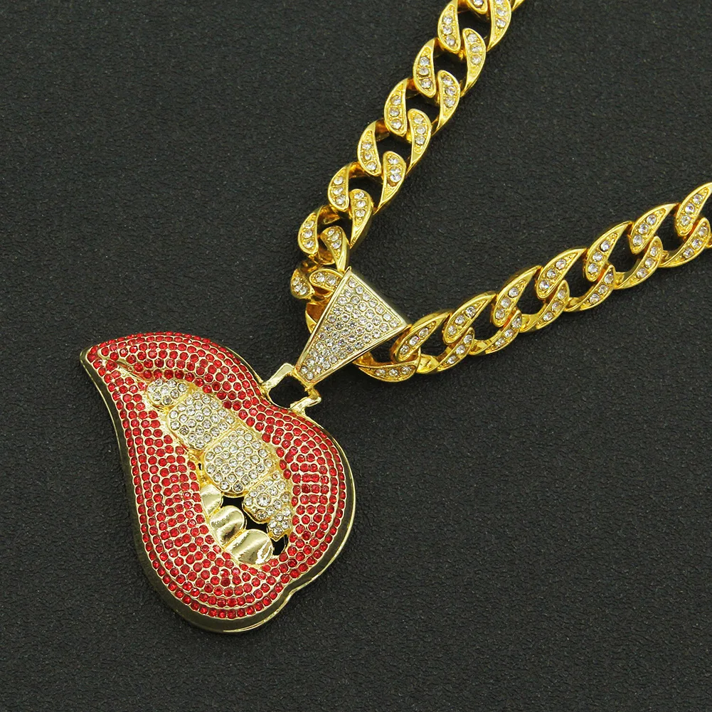 WANGAIYAO trendy personality pink lip diamond tooth pendant necklace men's domineering cool exaggerated Cuban chain jewelry
WANGAIYAO trendy personality pink lip diamond tooth pendant necklace men's domineering cool exaggerated Cuban chain jewelry