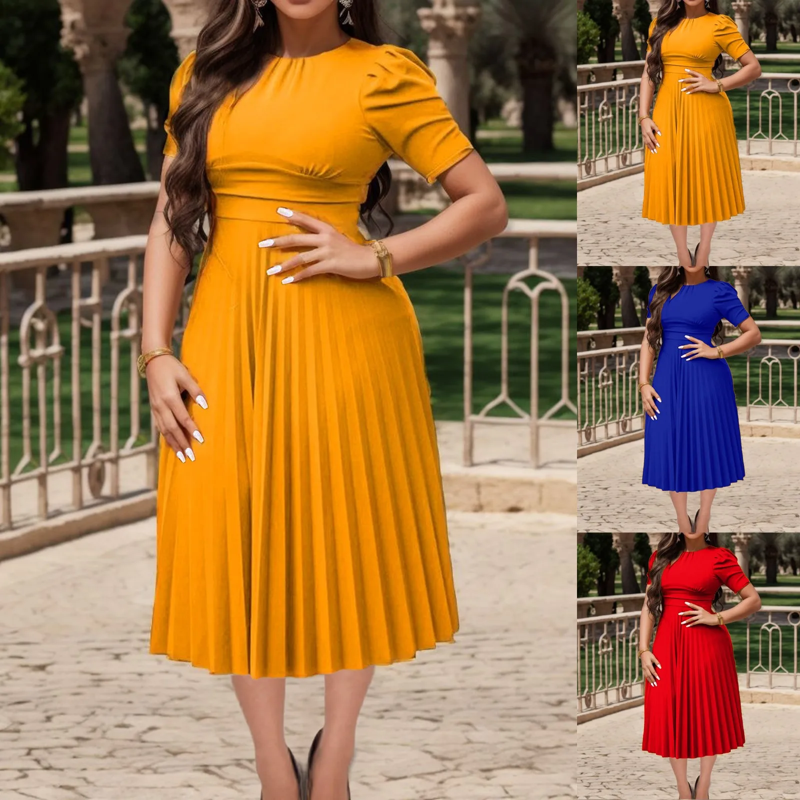 New Short Sleeved Pleated Solid Color European And American Dress Top Dress for Women Casual Summer
New Short Sleeved Pleated Solid Color European And American Dress Top Dress for Women Casual Summer