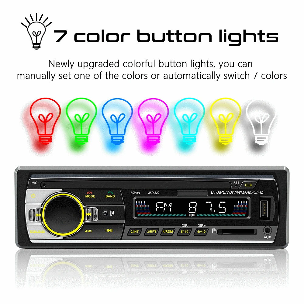 New colorful lamp car Bluetooth MP3 player card USB car radio instead of CD DVD car stereo
New colorful lamp car Bluetooth MP3 player card USB car radio instead of CD DVD car stereo
