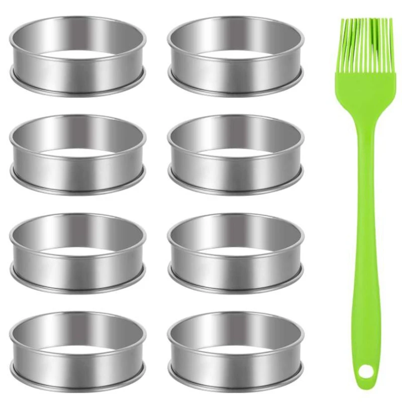8 Pcs Muffin Tart Rings,Stainless Steel Double Rolled Tart Ring Round Ring Mold With Oil Brush For Home Food Making Tool
8 Pcs Muffin Tart Rings,Stainless Steel Double Rolled Tart Ring Round Ring Mold With Oil Brush For Home Food Making Tool