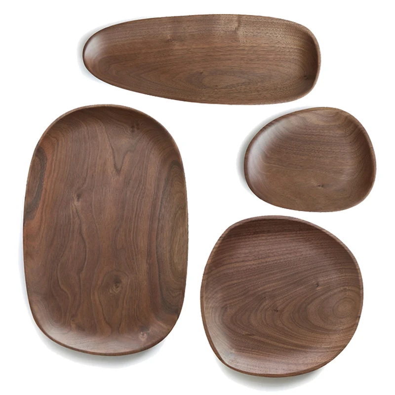 

Walnut & Acacia Irregular Oval Solid Wood Dinner Plate Wooden Serving Decorative Tray, for Dishes Snack, Dim Sum, Fruit, Dessert