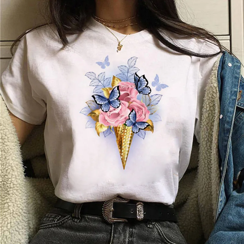 New Women T Shirt Butterfly Flower Ice Cream Print T Shirt Female O-neck Short Sleeve Tops Tee Ladies Cute Tee Shirts Clothing
New Women T Shirt Butterfly Flower Ice Cream Print T Shirt Female O-neck Short Sleeve Tops Tee Ladies Cute Tee Shirts Clothing
