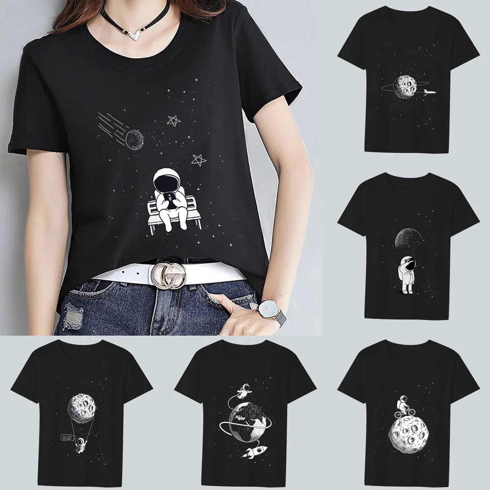 Black T-shirt Women's Clothing Casual Tops Cartoon Little Astronaut Graphic Print Series Round Neck Ladies Slim Short Sleeve Top
Black T-shirt Women's Clothing Casual Tops Cartoon Little Astronaut Graphic Print Series Round Neck Ladies Slim Short Sleeve Top