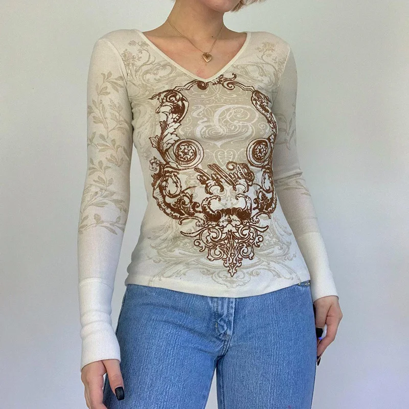 Винтажный укороченный топ hirigin Y2K, футболки в стиле ретро с графическим принтом, осенне-Весенняя Приталенная толстовка с V-образным вырезом и... 
Винтажный укороченный топ hirigin Y2K, футболки в стиле ретро с графическим принтом, осенне-Весенняя Приталенная толстовка с V-образным вырезом и...