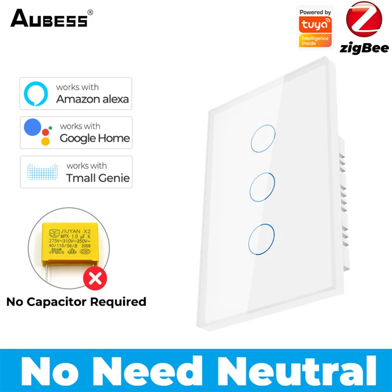 AUBESS Tuya Zigbee Smart Light Switch, No Neutral Wire Required Wall Touch Switch Voice Control Work With Alexa, Google Home 
AUBESS Tuya Zigbee Smart Light Switch, No Neutral Wire Required Wall Touch Switch Voice Control Work With Alexa, Google Home