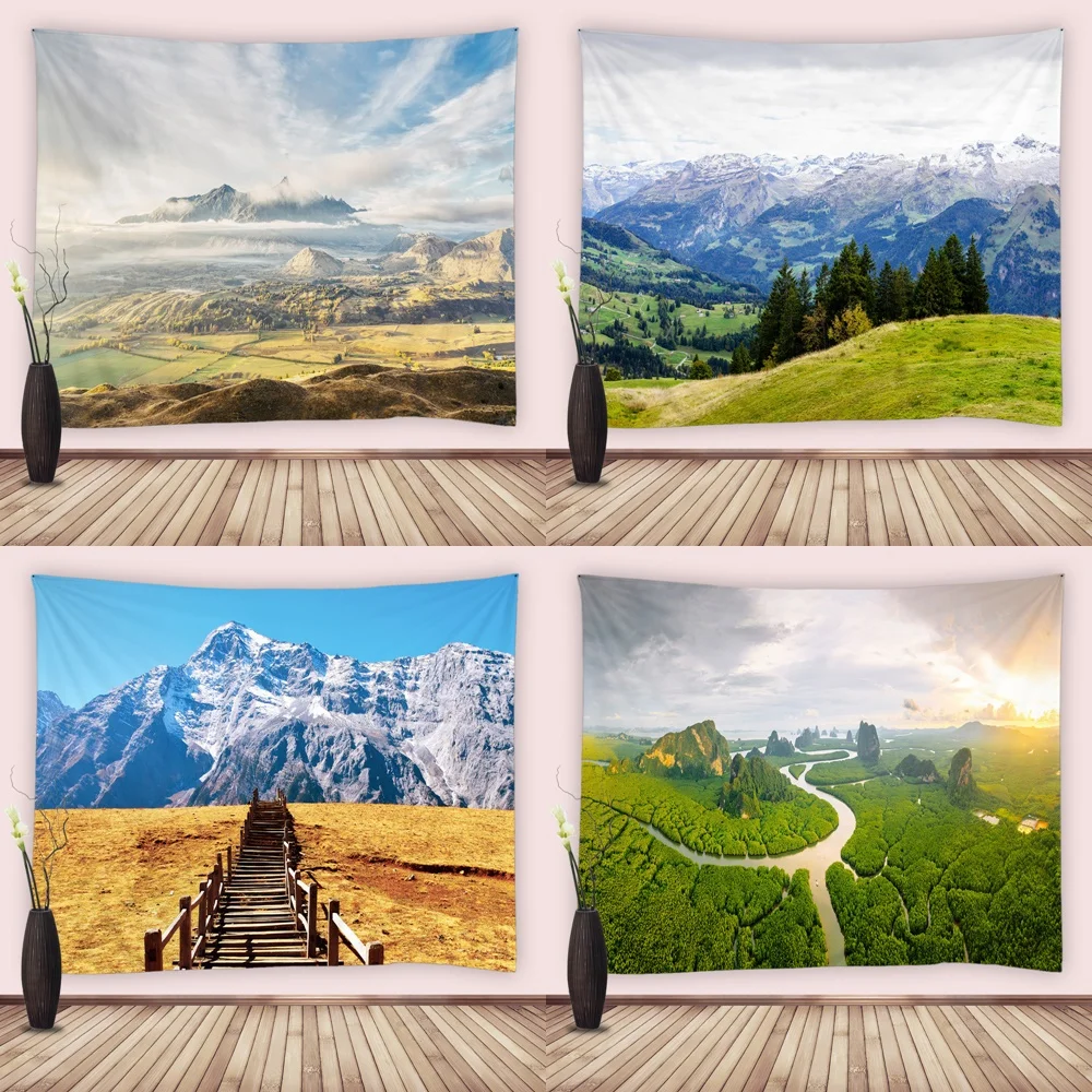

Mountain Landscape Tapestry Natural Scenery Forest Tree Field Outdoor Tapestries Wall Hanging for Bedroom Living Room Dorm Decor