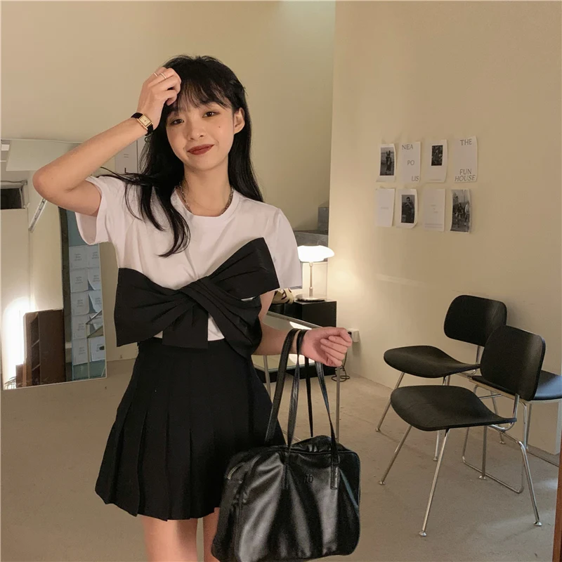 3 Size M-xl White Bow Patckwork Korean Fashion Style Short Sleeve Women Female Woman Girl Top T-shirts
3 Size M-xl White Bow Patckwork Korean Fashion Style Short Sleeve Women Female Woman Girl Top T-shirts