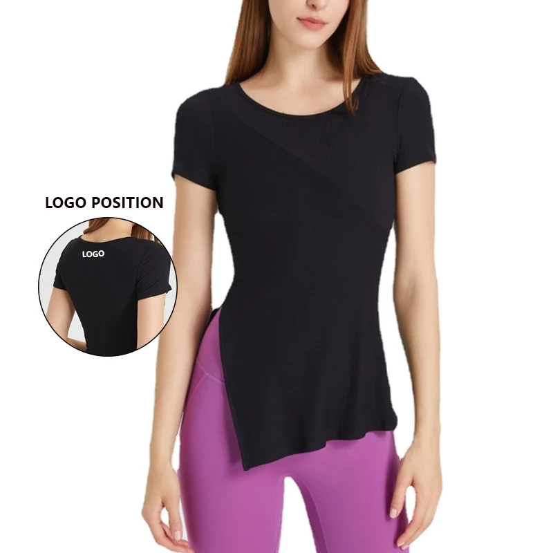 Slim bottom side slit sports top women's tight yoga clothes fitness short sleeve casual running T-shirt
Slim bottom side slit sports top women's tight yoga clothes fitness short sleeve casual running T-shirt