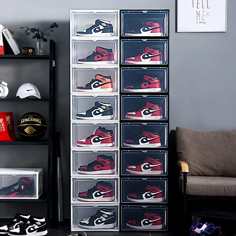 AJ shoes organizers Shoe Rack 2pcs AJ Sneakers Box Hardened plastic shoe box Stackable Cabinet Storage Box high-top Dustproof
AJ shoes organizers Shoe Rack 2pcs AJ Sneakers Box Hardened plastic shoe box Stackable Cabinet Storage Box high-top Dustproof