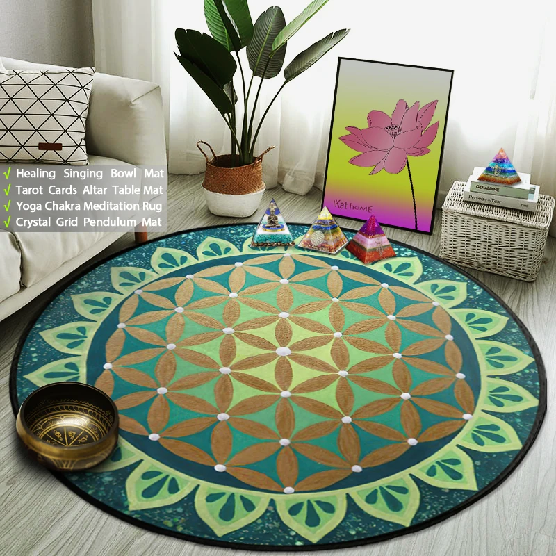 

Sacred Geometry Flower of Life Round Rug Mandala Carpet Yoga Meditation Mat Witchcraft Magic Circle Altar Tarot Crystal Grid Pad