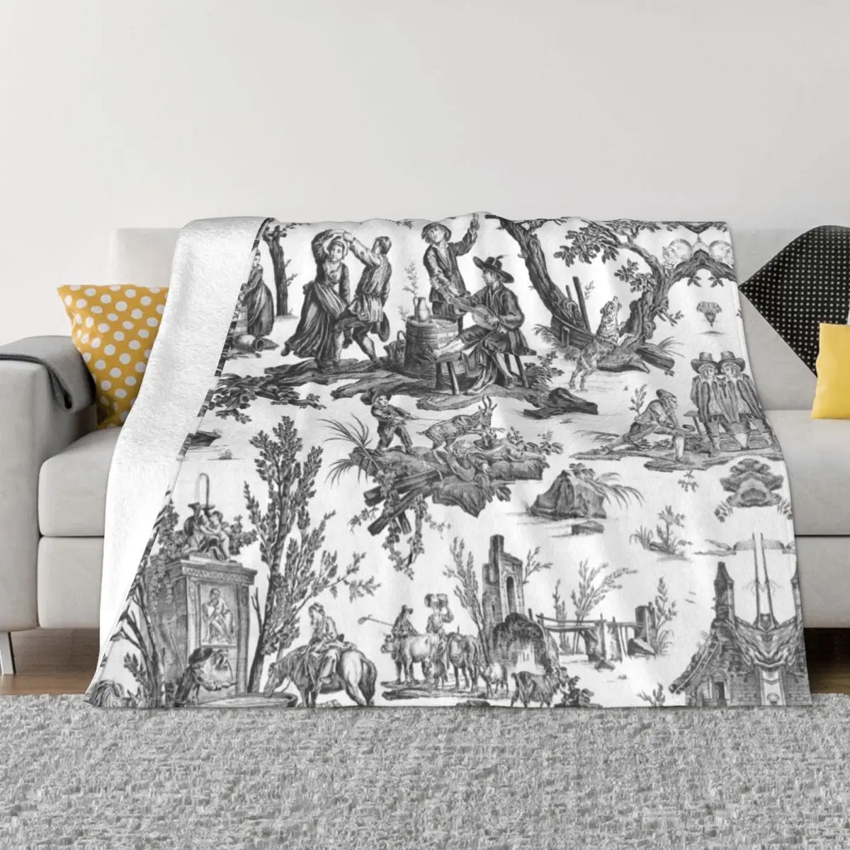 Black and White Toile De Jouy Blanket Soft Fleece Warm Flannel French Motifs Floral Throw Blanket for Sofa Office Bed Quilt Gift
Black and White Toile De Jouy Blanket Soft Fleece Warm Flannel French Motifs Floral Throw Blanket for Sofa Office Bed Quilt Gift