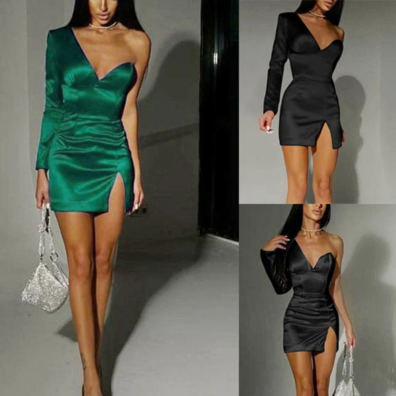 Hot Kf-Sexy One Shoulder V-Neck Frills Bodycon Party Dress Women Long Sleeves Mini Vestido Pleated Sheath Dresses
Hot Kf-Sexy One Shoulder V-Neck Frills Bodycon Party Dress Women Long Sleeves Mini Vestido Pleated Sheath Dresses